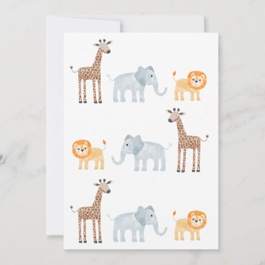 かわいいサファリ動物の最初の誕生日パーティー 招待状 (裏面)