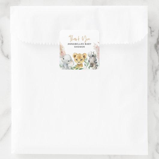 かわいいサファリ動物の植物性フローラのススキ スクエアシール (バッグ)