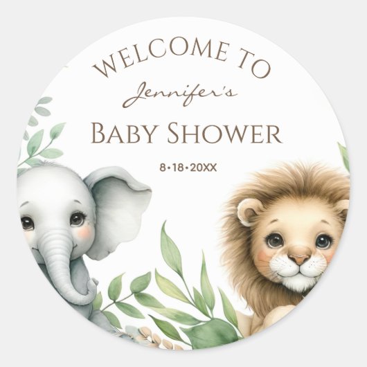 かわいいサファリ動物の歓迎 ラウンドシール (正面)