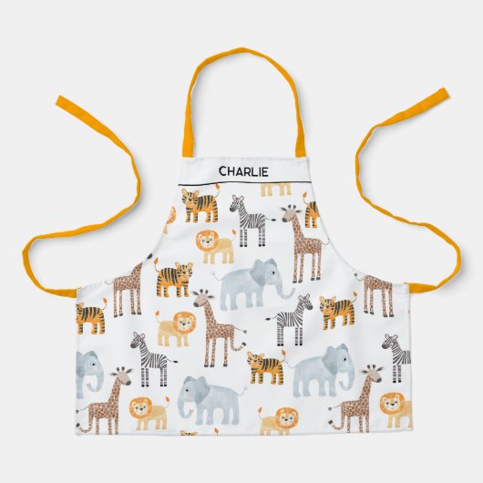 かわいいサファリ動物の水の色パーソナライズされた名 エプロン (正面)
