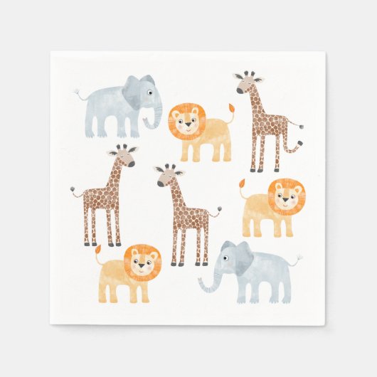 かわいいサファリ動物の水彩模様 スタンダードカクテルナプキン (正面)