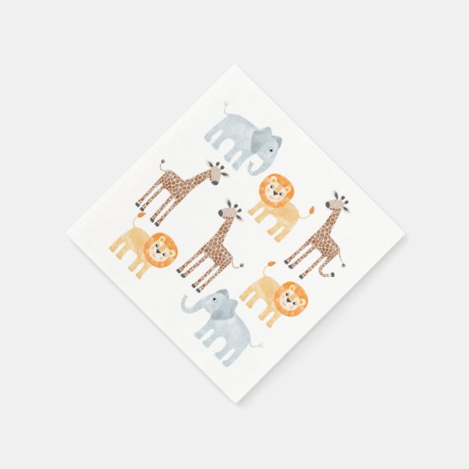かわいいサファリ動物の水彩模様 スタンダードカクテルナプキン (角)