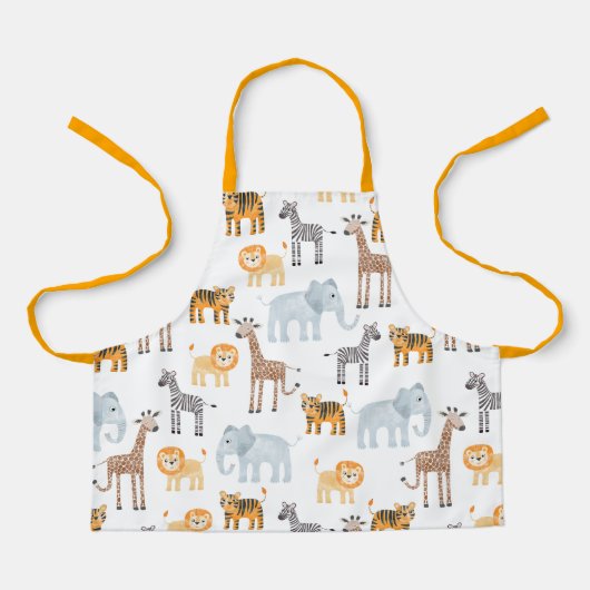 かわいいサファリ動物の水彩画 エプロン (正面)