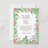 かわいいサファリ動物の熱帯フローラ赤ちゃんシャワー サンキューカード (正面)