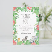 かわいいサファリ動物の熱帯フローラ赤ちゃんシャワー サンキューカード (スタンド正面)