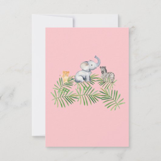 かわいいサファリ動物の熱帯フローラ赤ちゃんシャワー サンキューカード (裏面)