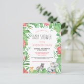 かわいいサファリ動物の熱帯フローラ赤ちゃんシャワー ポストカード (スタンド正面)