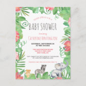 かわいいサファリ動物の熱帯フローラ赤ちゃんシャワー ポストカード (正面)