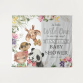 かわいいサファリ動物の男の子ベビーシャワーバックドロップ看板 タペストリー (正面(横))