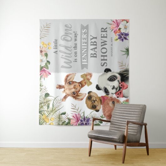 かわいいサファリ動物の男の子ベビーシャワー背景看板 タペストリー (インサイチュ)