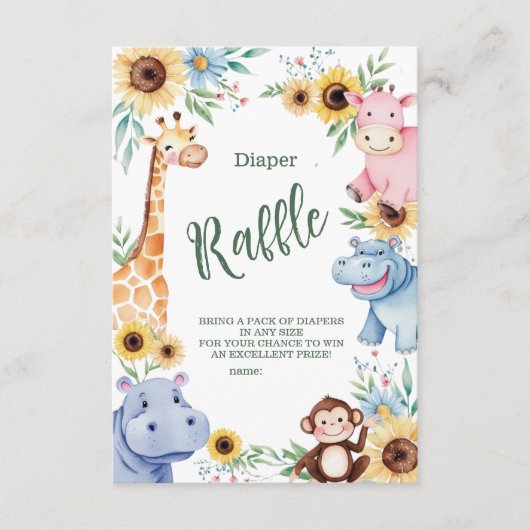 かわいいサファリ動物の緑のベビーシラッフルおむつ エンクロージャーカード (正面)