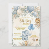 かわいいサファリ動物の緑の男の子ベビーシャワー 招待状 (正面)