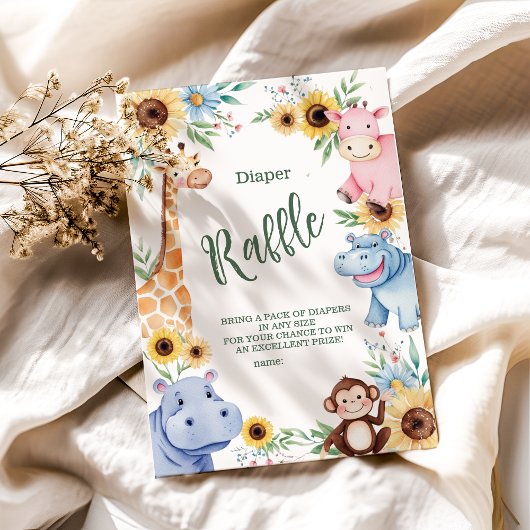 かわいいサファリ動物の緑の赤ちゃんシャツのラッフルおむつ エンクロージャーカード