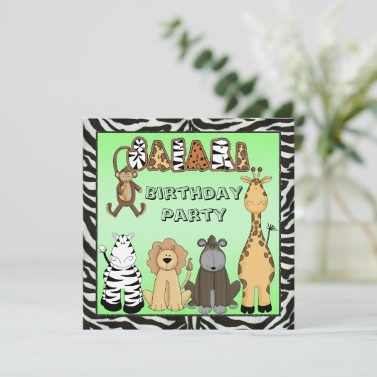 かわいいサファリ動物の誕生会 招待状 (スタンド正面)