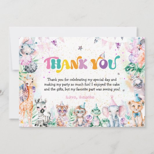 かわいいサファリ動物の誕生日パーティーサンキューカード サンキューカード