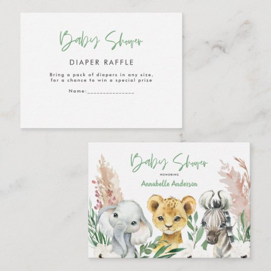 かわいいサファリ動物の赤ちゃんシャワーおむつ ノートカード (正面/裏面)