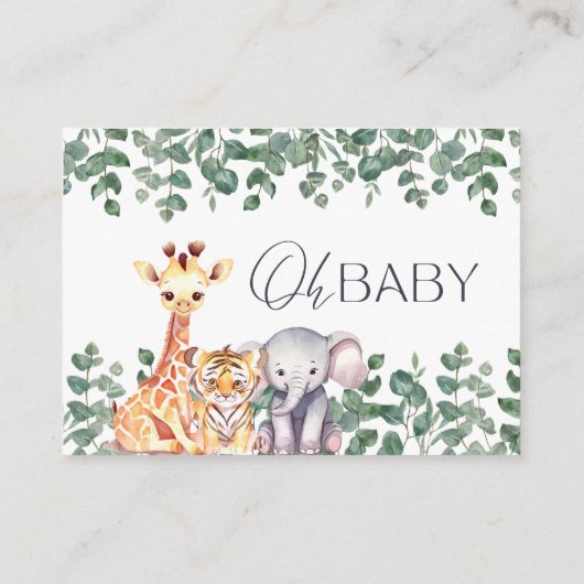 かわいいサファリ動物の赤ちゃんシャワーベビー エンクロージャーカード (裏面)