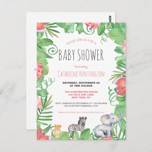 かわいいサファリ動物の赤ちゃんシャワーベビー ポストカード (正面/裏面)