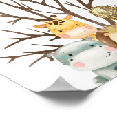 かわいいサファリ動物の赤ちゃんシャワー指紋サイン ポスター (角)