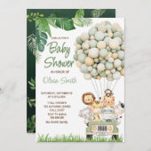 かわいいサファリ動物の赤ちゃんシャワー 招待状 (正面/裏面)