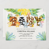 かわいいサファリ動物の赤ちゃんシャワー 招待状 (正面/裏面)