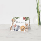 かわいいサファリ動物の赤ちゃん女の子シャワーありがとう サンキューカード (正面)
