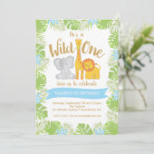 かわいいサファリ動物の野生の1つの第1誕生日 招待状 (スタンド正面)