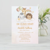 かわいいサファリ動物の雲9 9赤ちゃんシャワー 招待状 (スタンド正面)