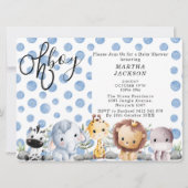かわいいサファリ動物グリーンおとこの子ベビーシャワー 招待状 (正面)
