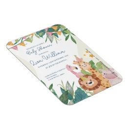 かわいいサファリ動物グリーンリーフィングテーマベビーシャワー マグネット