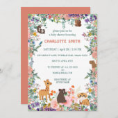 かわいいサファリ動物ジャングルの花の赤ちゃん 招待状 (正面/裏面)