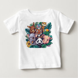 かわいいサファリ動物ジャングルテーマトドラーTシャツ ベビーTシャツ