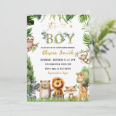 かわいいサファリ動物ジャングルボーイ赤ちゃんシャワー 招待状 (スタンド正面)