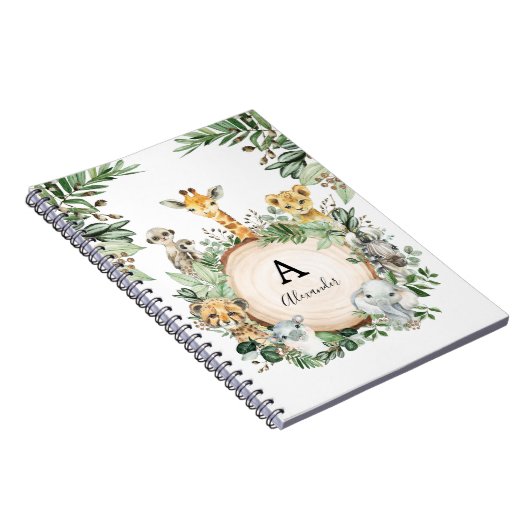 かわいいサファリ動物ジャングル緑の少年学校 ノートブック (右側)