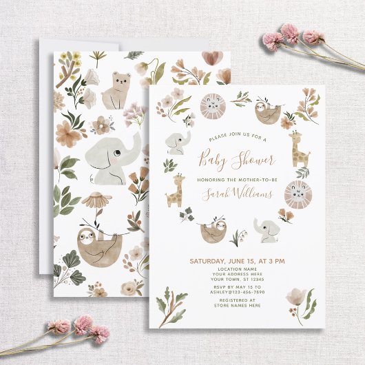 かわいいサファリ動物スクリプトぼほ赤ちゃんシャワー 招待状