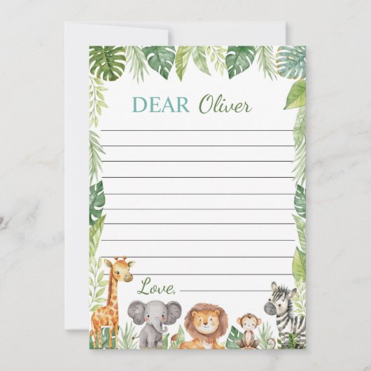 かわいいサファリ動物タイムカプセルノートメッセージカード サンキューカード (正面)