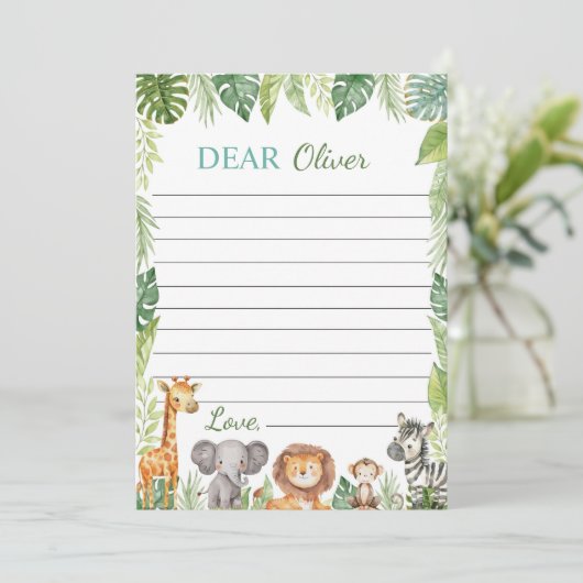 かわいいサファリ動物タイムカプセルノートメッセージカード サンキューカード (スタンド正面)