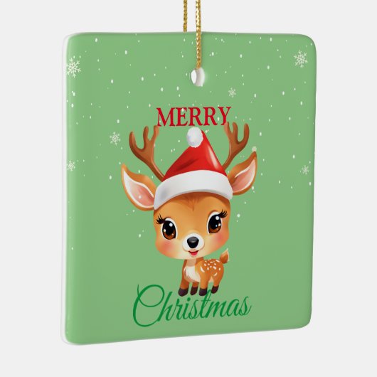 かわいいサファリ動物トナカイのサンタのクリスマスコスタム セラミックオーナメント (右)