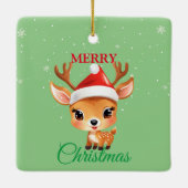かわいいサファリ動物トナカイのサンタのクリスマスコスタム セラミックオーナメント (裏面)