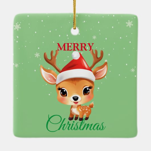 かわいいサファリ動物トナカイのサンタのクリスマスコスタム セラミックオーナメント (裏面)