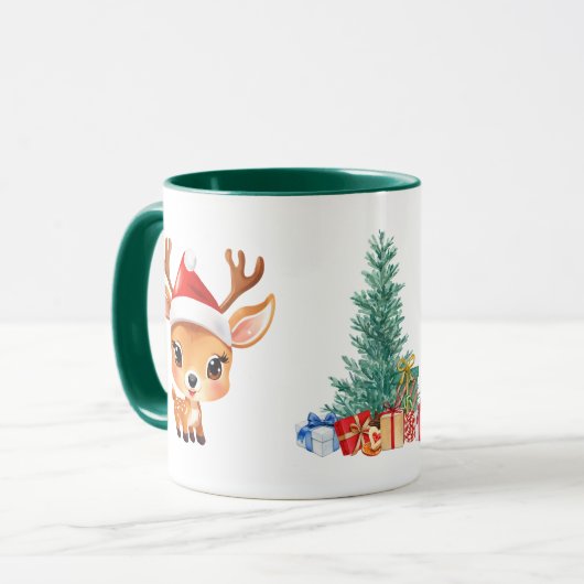 かわいいサファリ動物トナカイのサンタのクリスマスコスタム マグカップ (正面左)