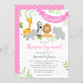かわいいサファリ動物ベビーシャワーガール招待状 招待状