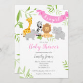 かわいいサファリ動物ベビーシャワーガール招待状 招待状 (正面/裏面)
