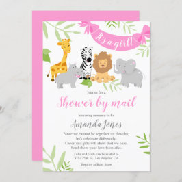 かわいいサファリ動物ベビーシャワーガール招待状 招待状