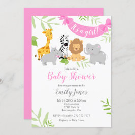 かわいいサファリ動物ベビーシャワーガール招待状 招待状
