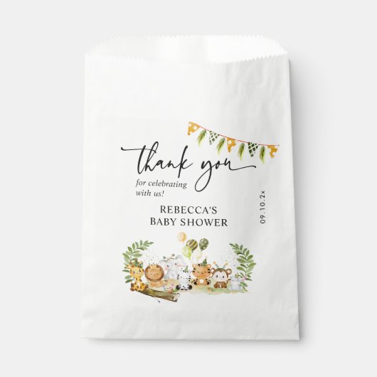 かわいいサファリ動物ベビーシャワーブランチパーティー フェイバーバッグ (正面)