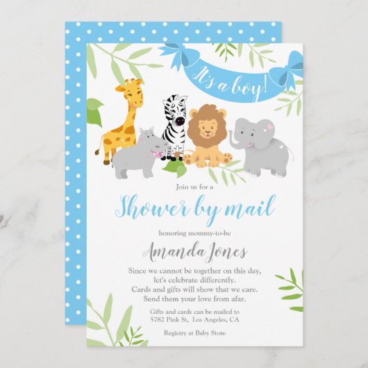 かわいいサファリ動物ベビーシャワーボーイ招待状 招待状 (正面/裏面)