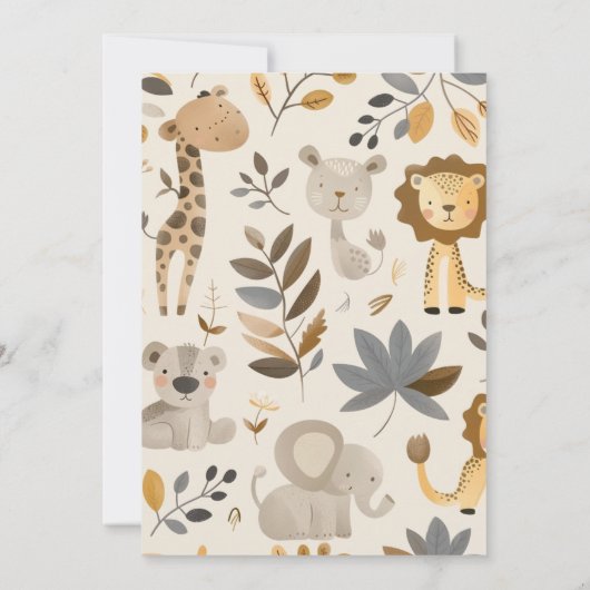 かわいいサファリ動物ベビーシャワー招待状 招待状 (裏面)