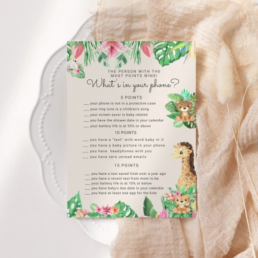かわいいサファリ動物ベビーシャワー電話ゲームカード 招待状