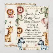 かわいいサファリ動物ベビーシャワー 招待状 (正面/裏面)